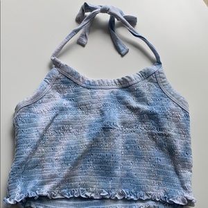 Tie dye blue and white halter crop top